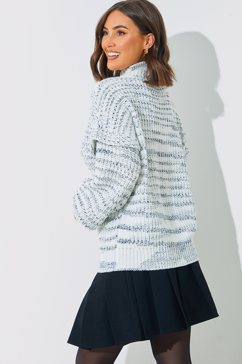 High Neck Frill Sleeve Knit Jumper