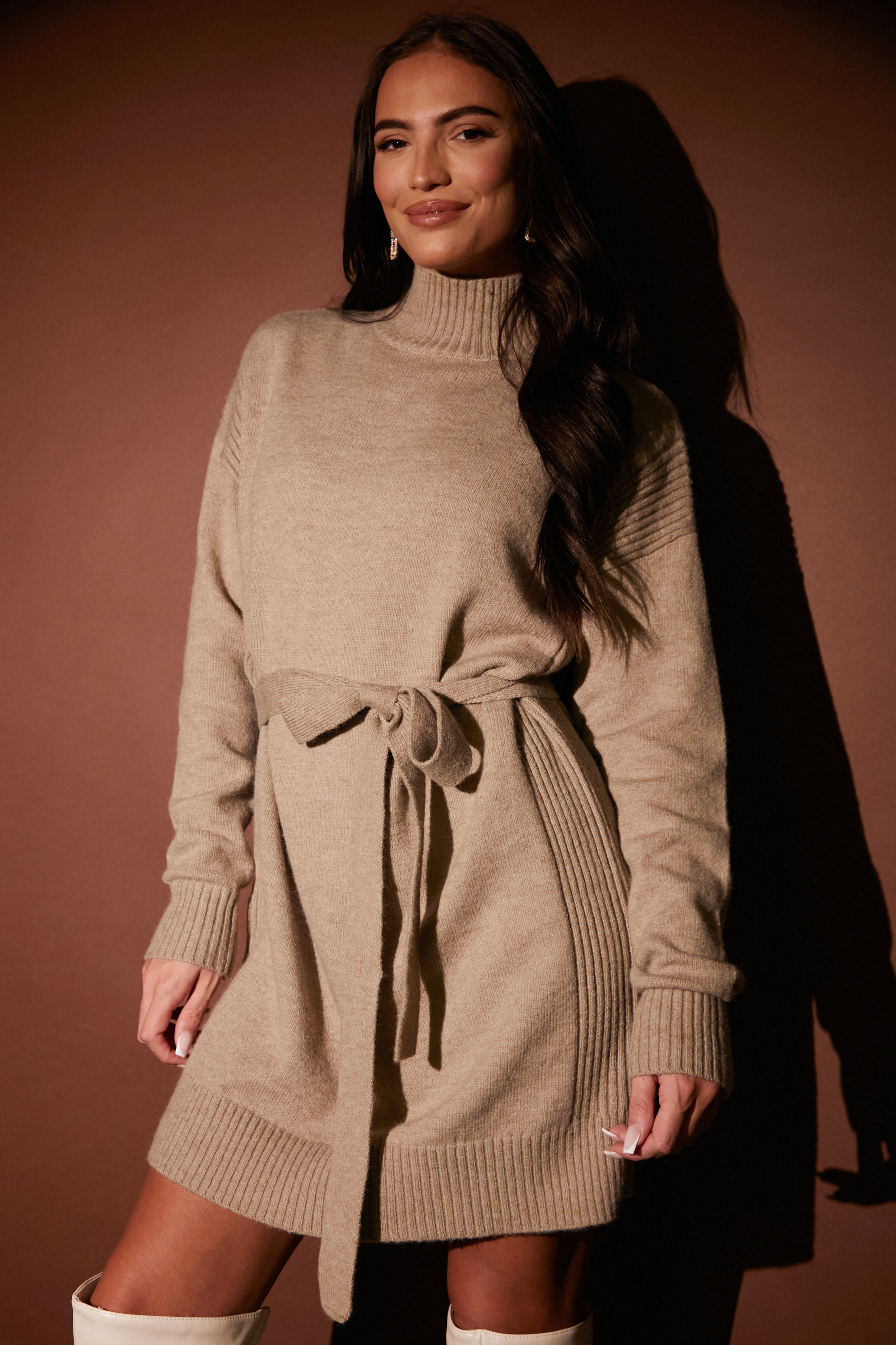 Belted Knit Mini Dress
