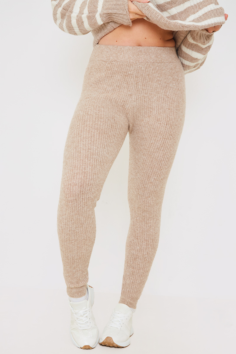 Mink Color Basic Knitted Stretch Leggings, Mothers Day Gift