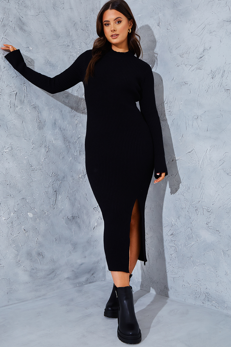 Ribbed Knit Twist Back Midi Dress