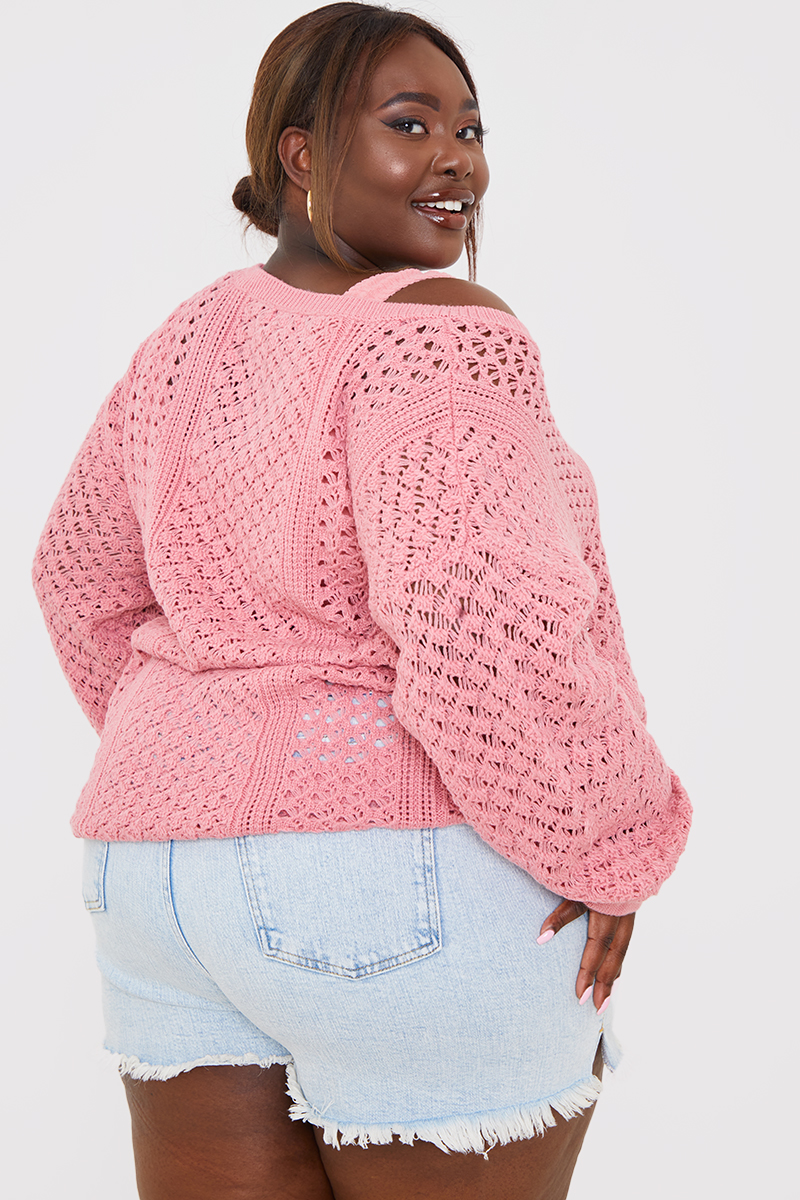 Pink crochet cheap jumper