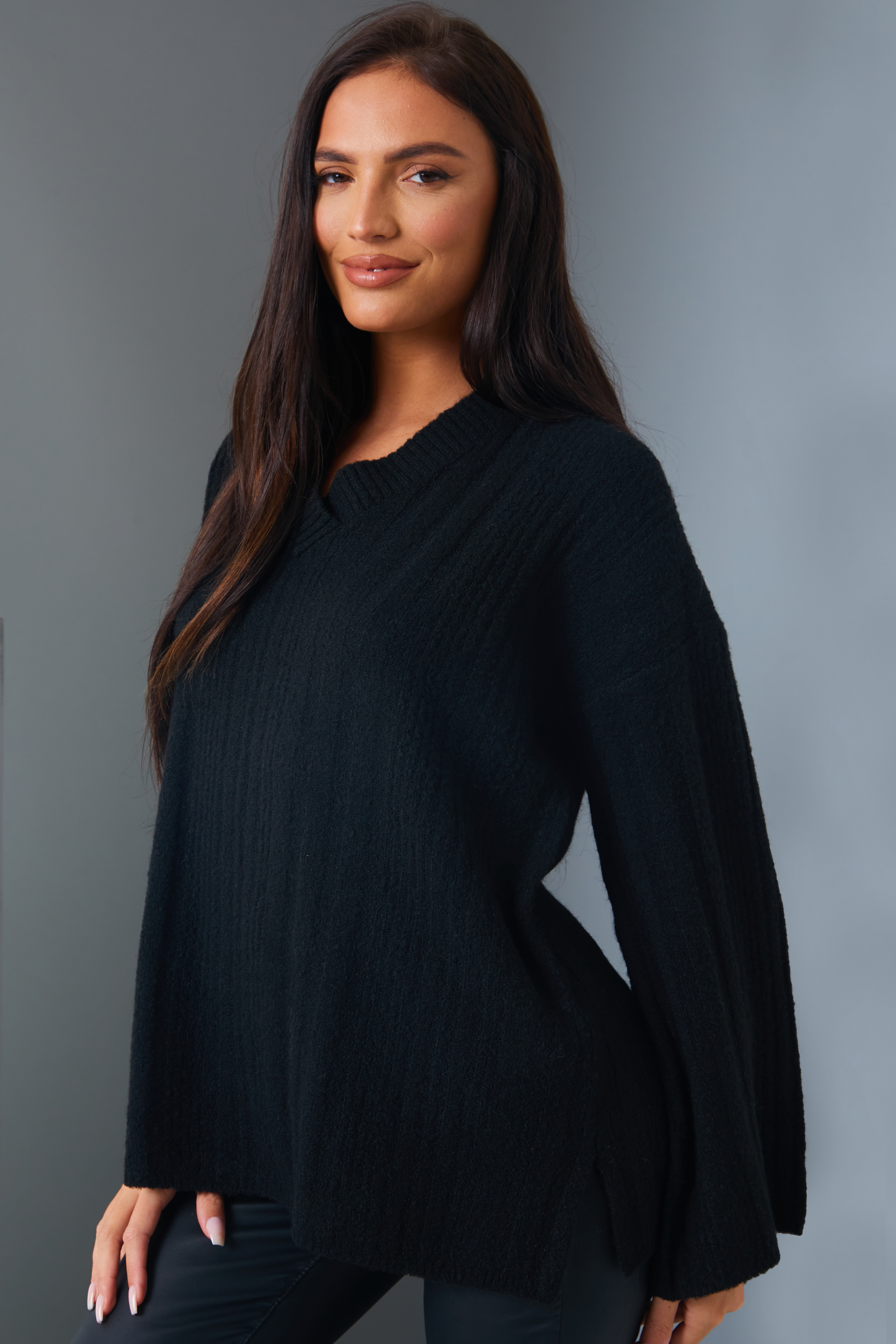 Rib Knit Plunge Jumper