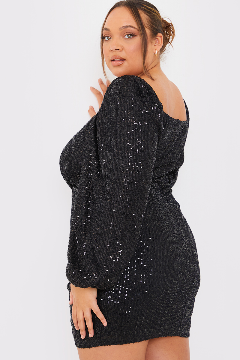 Sequin Puff Sleeve Ruched Dress