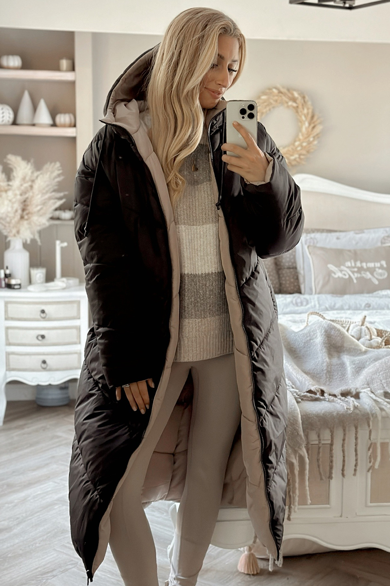 Reversible Hooded Longline Puffer Coat