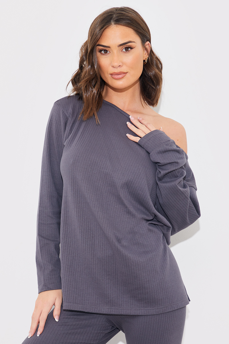 Off The Shoulder Long Sleeve T Shirt And Legging Set