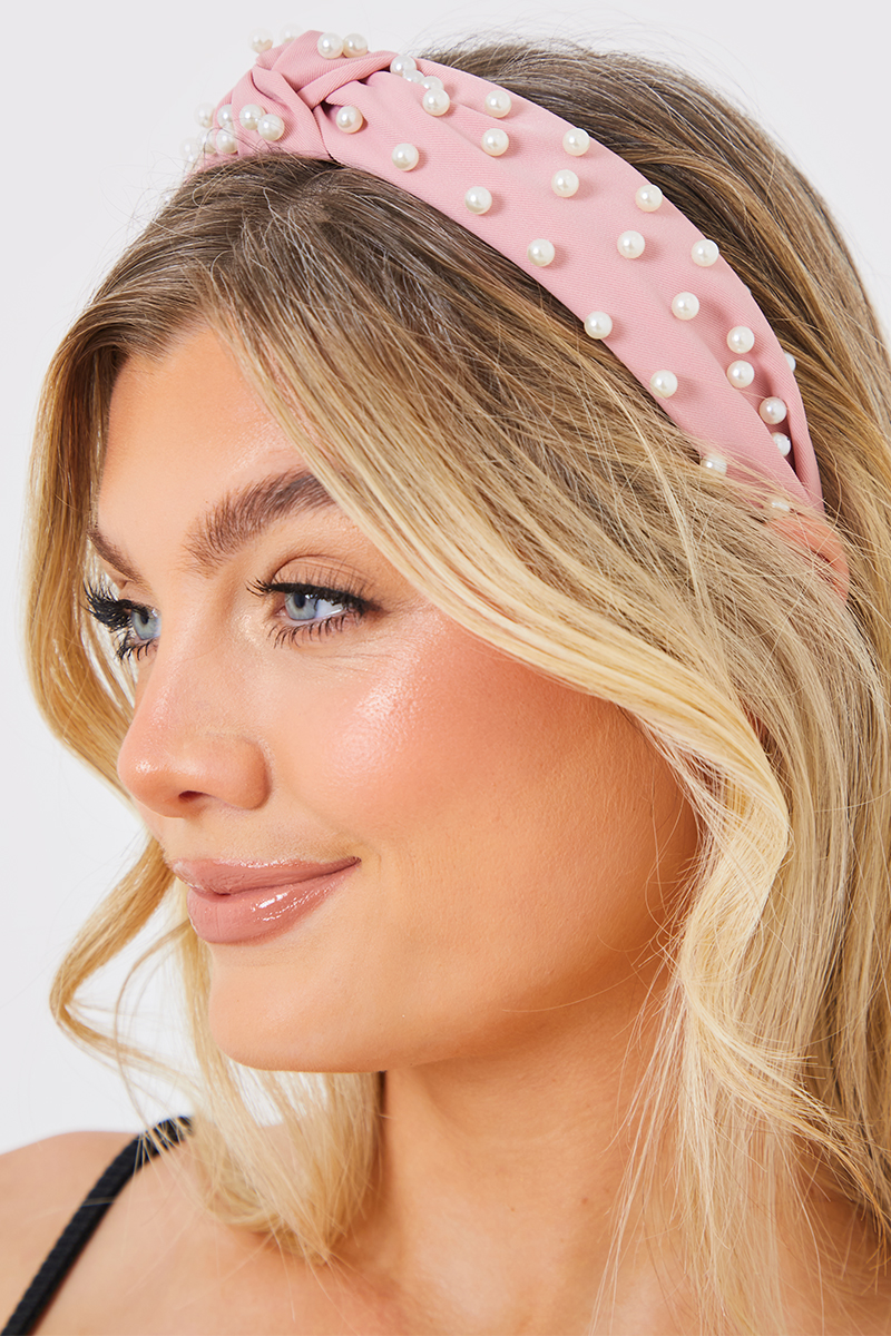 Faux Pearl Detail Velvet Woven Headband