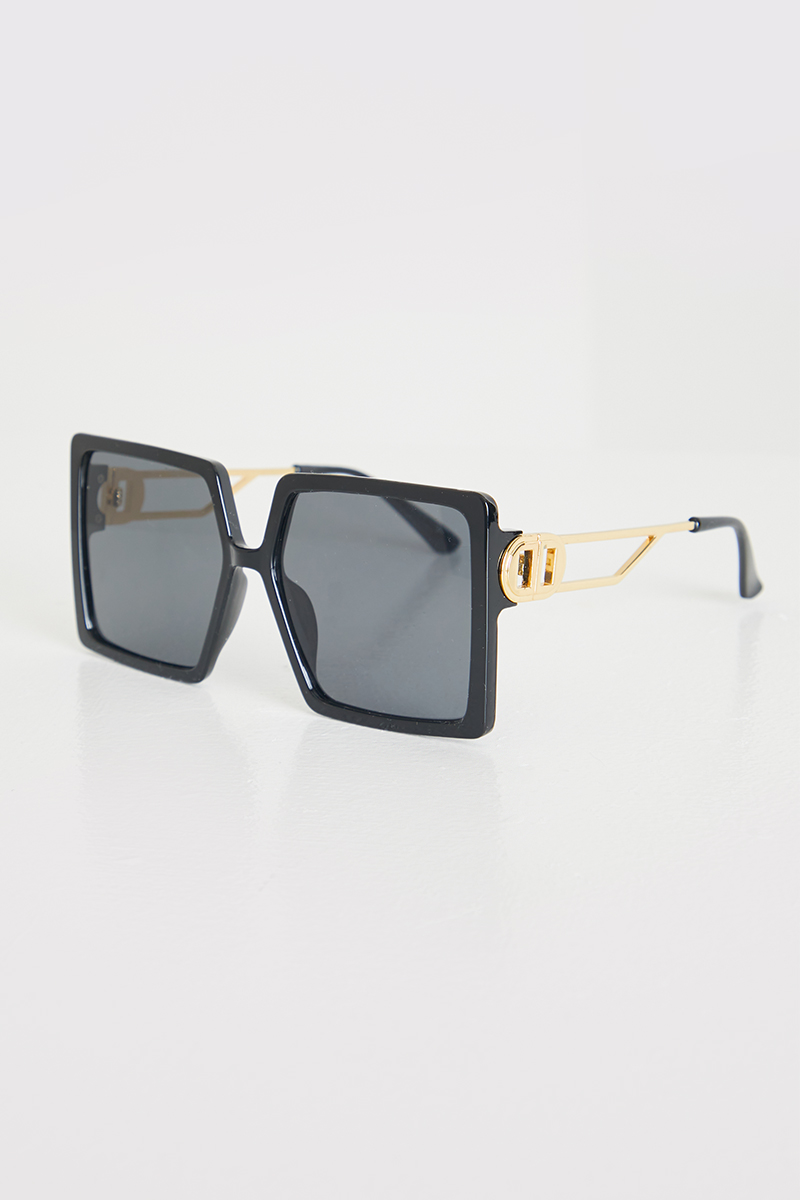 Oversized Black Tinted Gold Stem Sunglasses