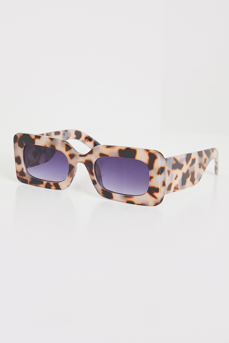 Leopard Print Rectangle Frame Sunglasses