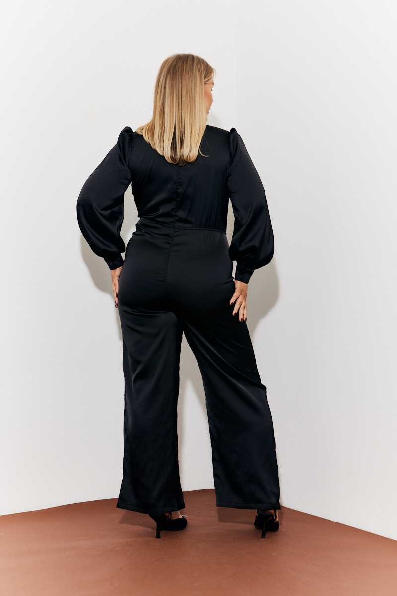 Twist Front Detail Wide Leg Satin Jumpsuit 