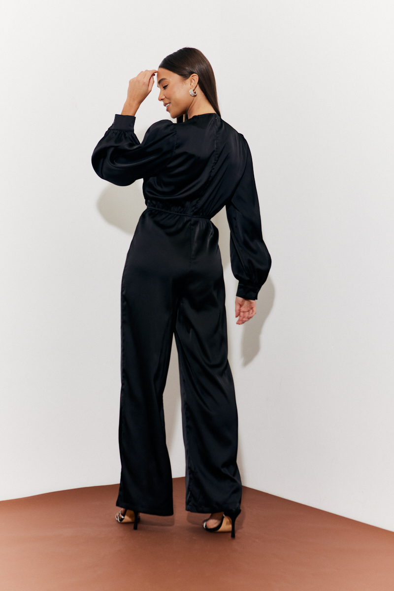 Twist Front Detail Wide Leg Satin Jumpsuit 