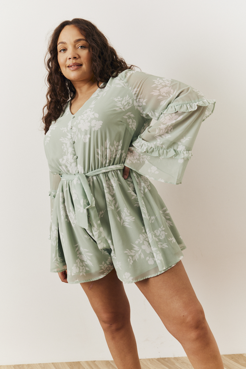 Sage Floral Print Floaty Playsuit