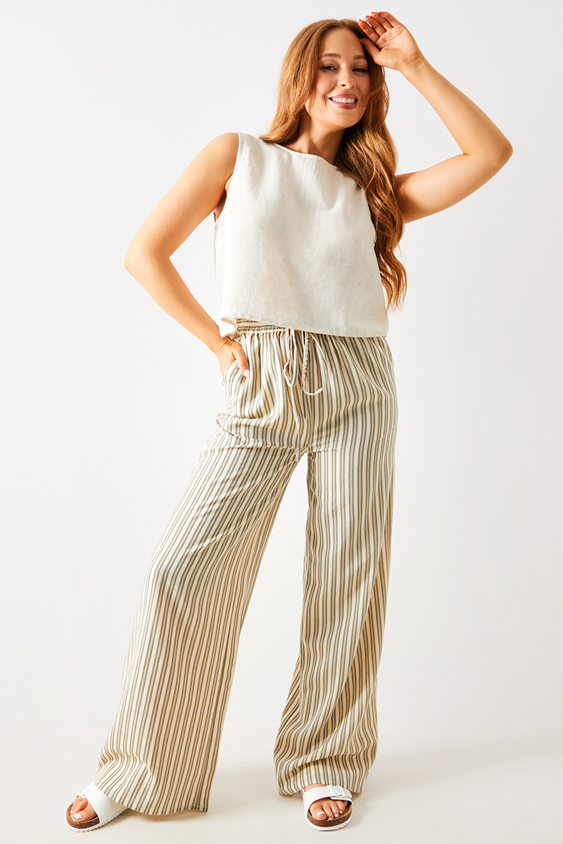 Linen Look Elasticated Waist Trouser