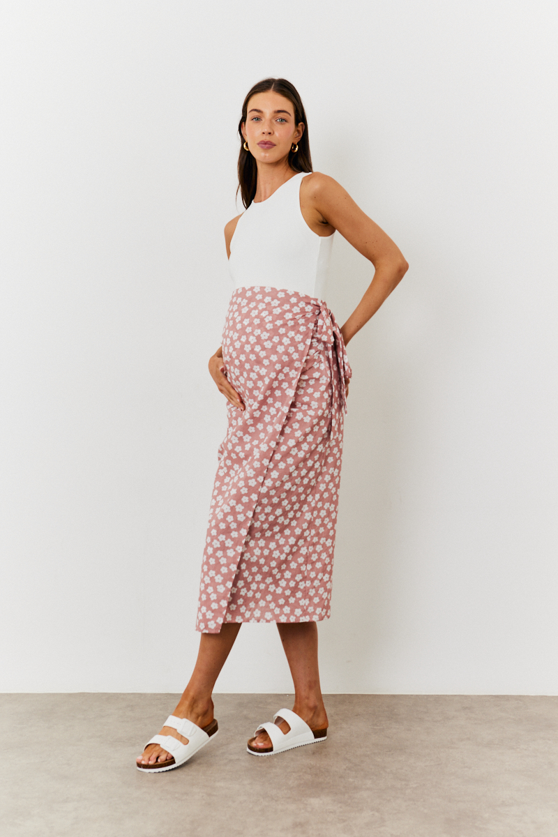 Maternity Floral Print Wrap Front Midi Skirt