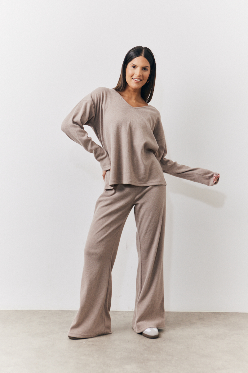 Brushed Rib Flare Leg Co Ord Trouser