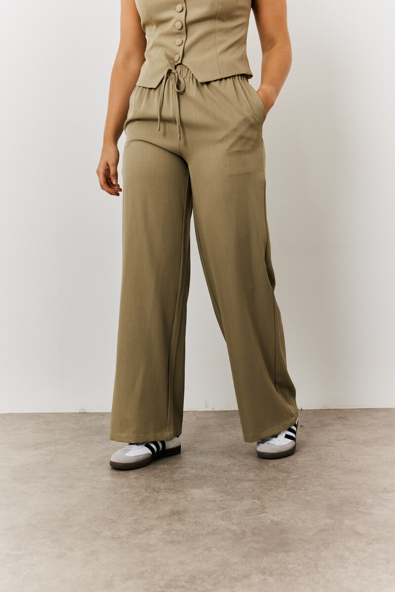 Khaki elasticated waist trousers