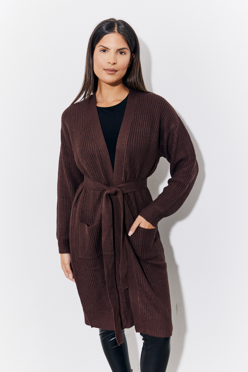 Longline Belted Knitted Cardign