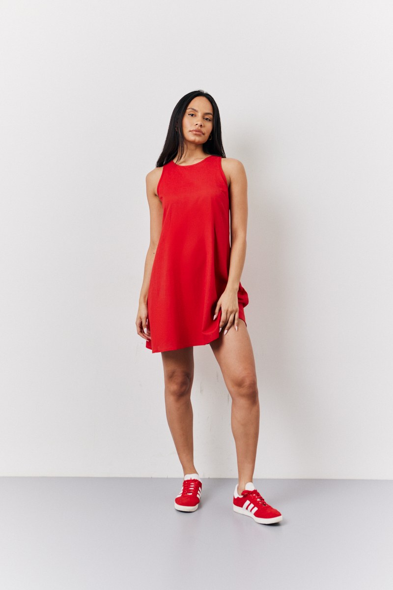 Red Linen a Line Mini Dress