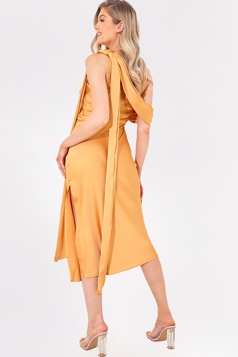 Satin Asymmetric Neckline Midi Dress In The Style UK