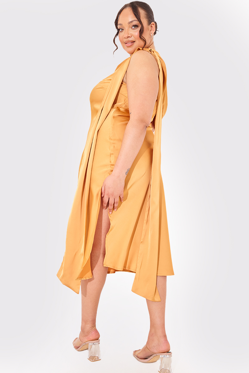 Satin Asymmetric Neckline Midi Dress