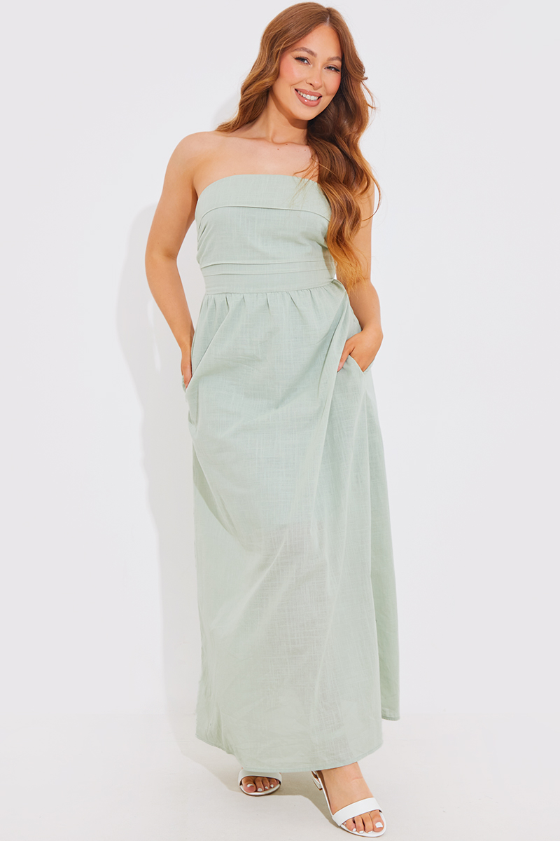 Bandeau Linen Look Midi Dress