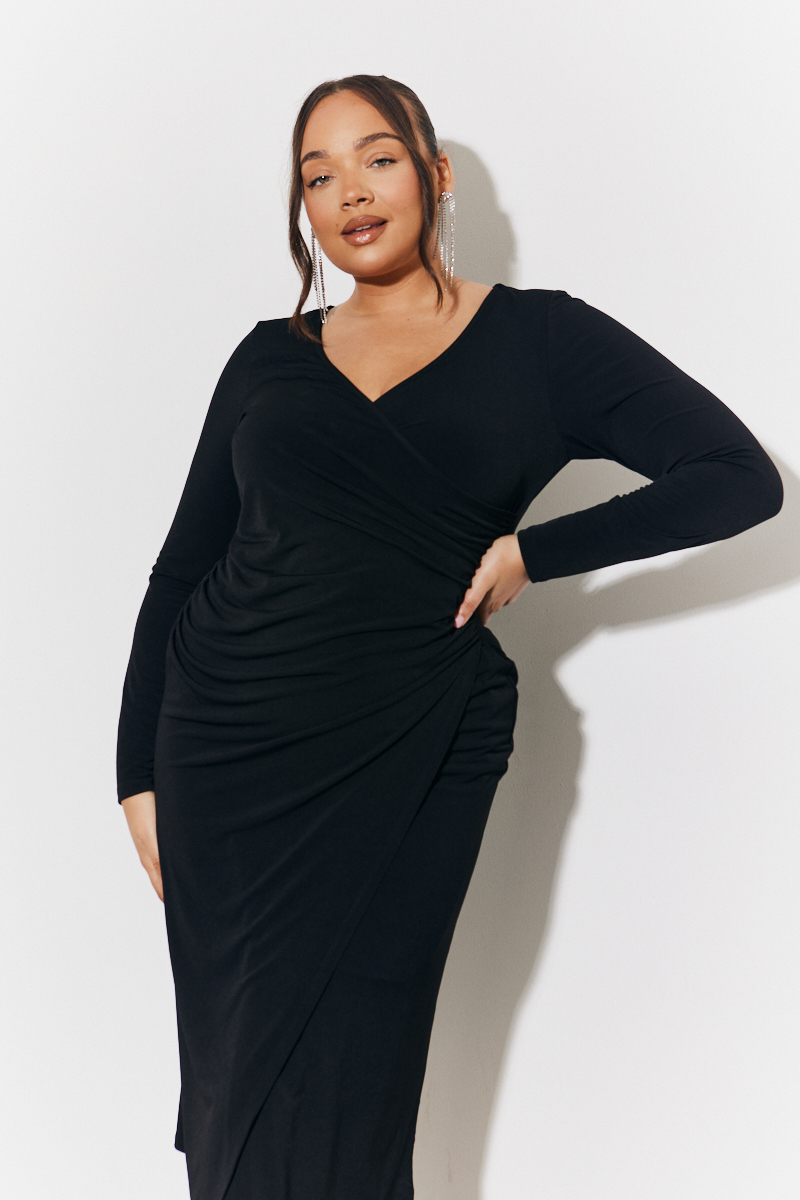 Magic Sculpting Wrap Slit Detail Midi Dress