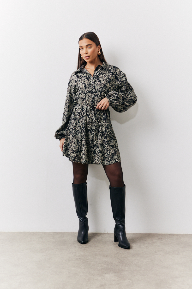 Paisley Puff Sleeve Shirt Dress