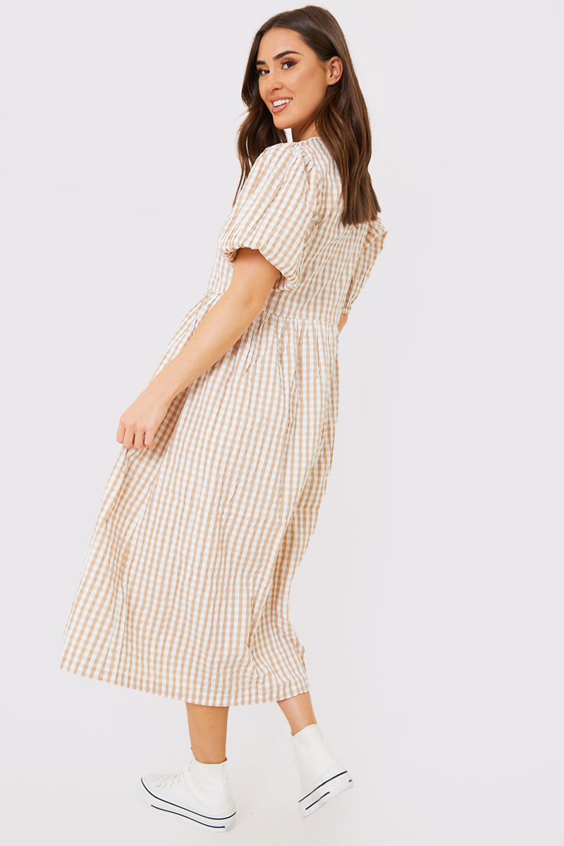 Gingham Puff Sleeve Smock Dress