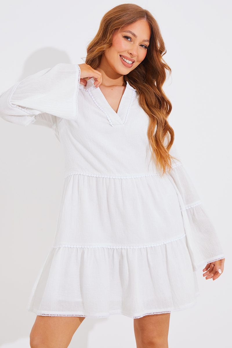 Ric Rac Braid Tielong Sleeve Smock Dress