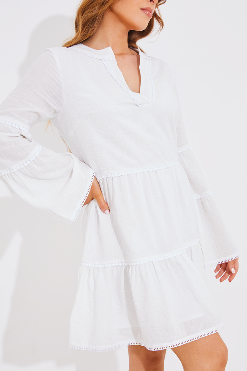 Long sleeve white smock dress best sale