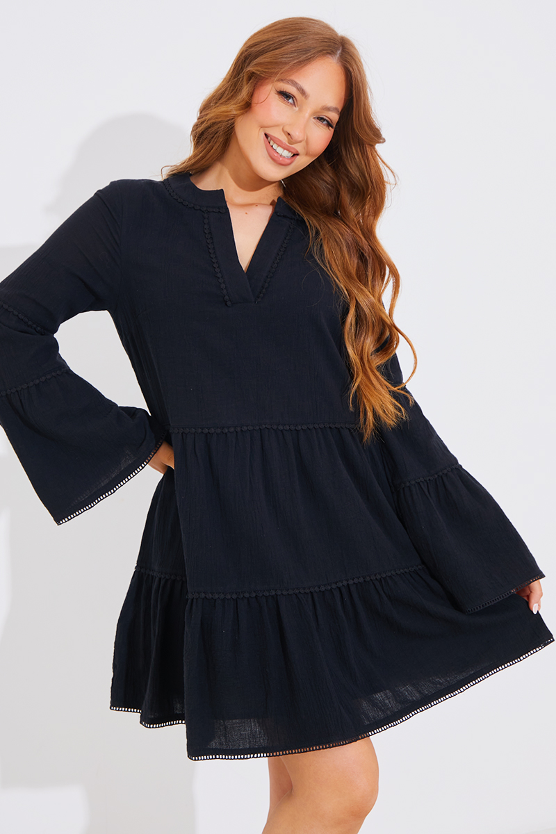 Ric Rac Braid Tielong Sleeve Smock Dress