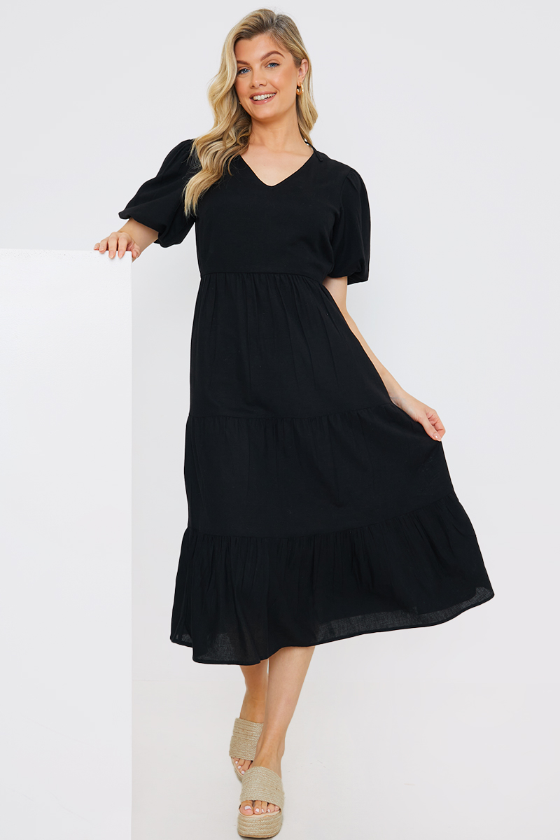 V Neck Tiesmock Midaxi Dress