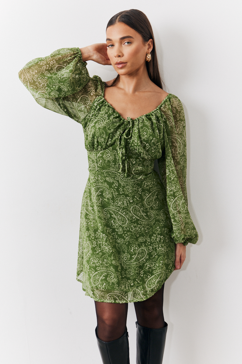 Paisley Sweetheart Milkmaid Mini Dress