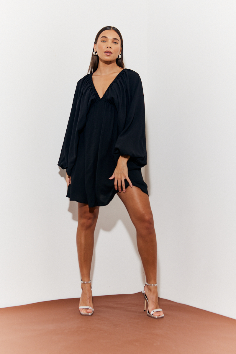 Balloon Sleeve Smock Mini Dress