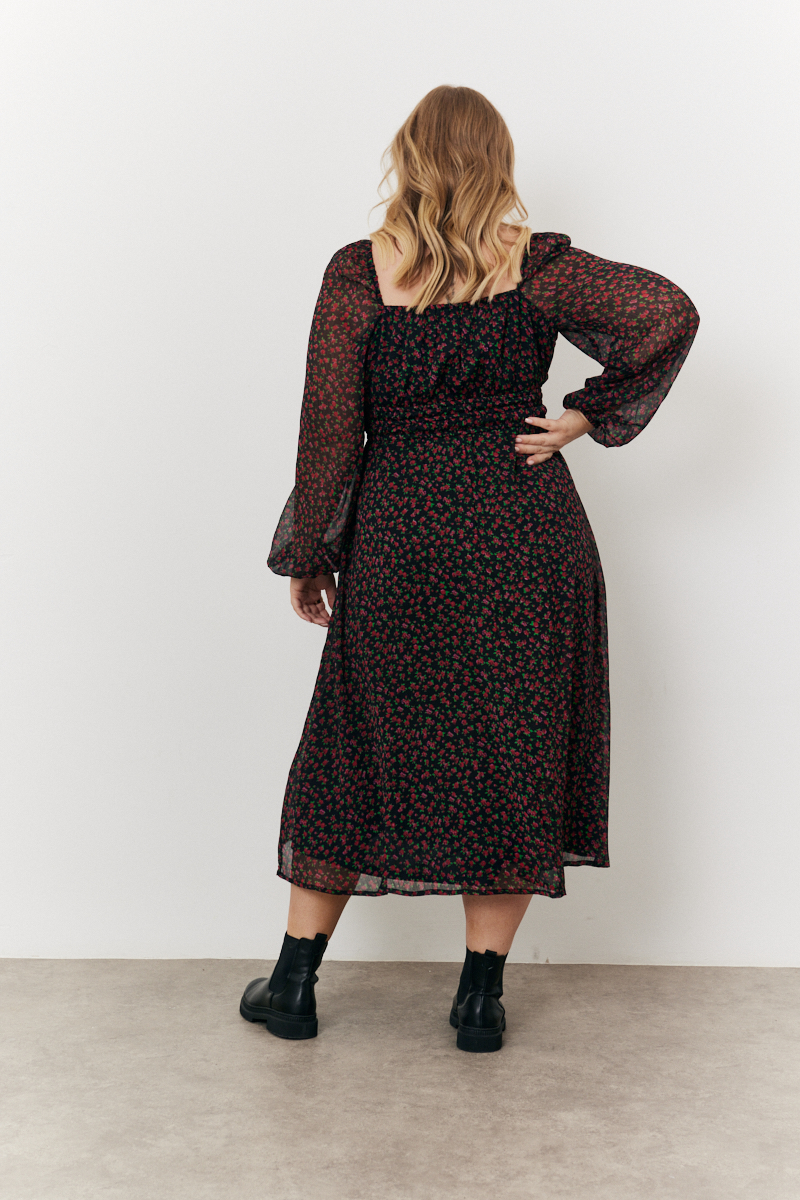 Floral Print Chiffon Milkmaid Midi Dress