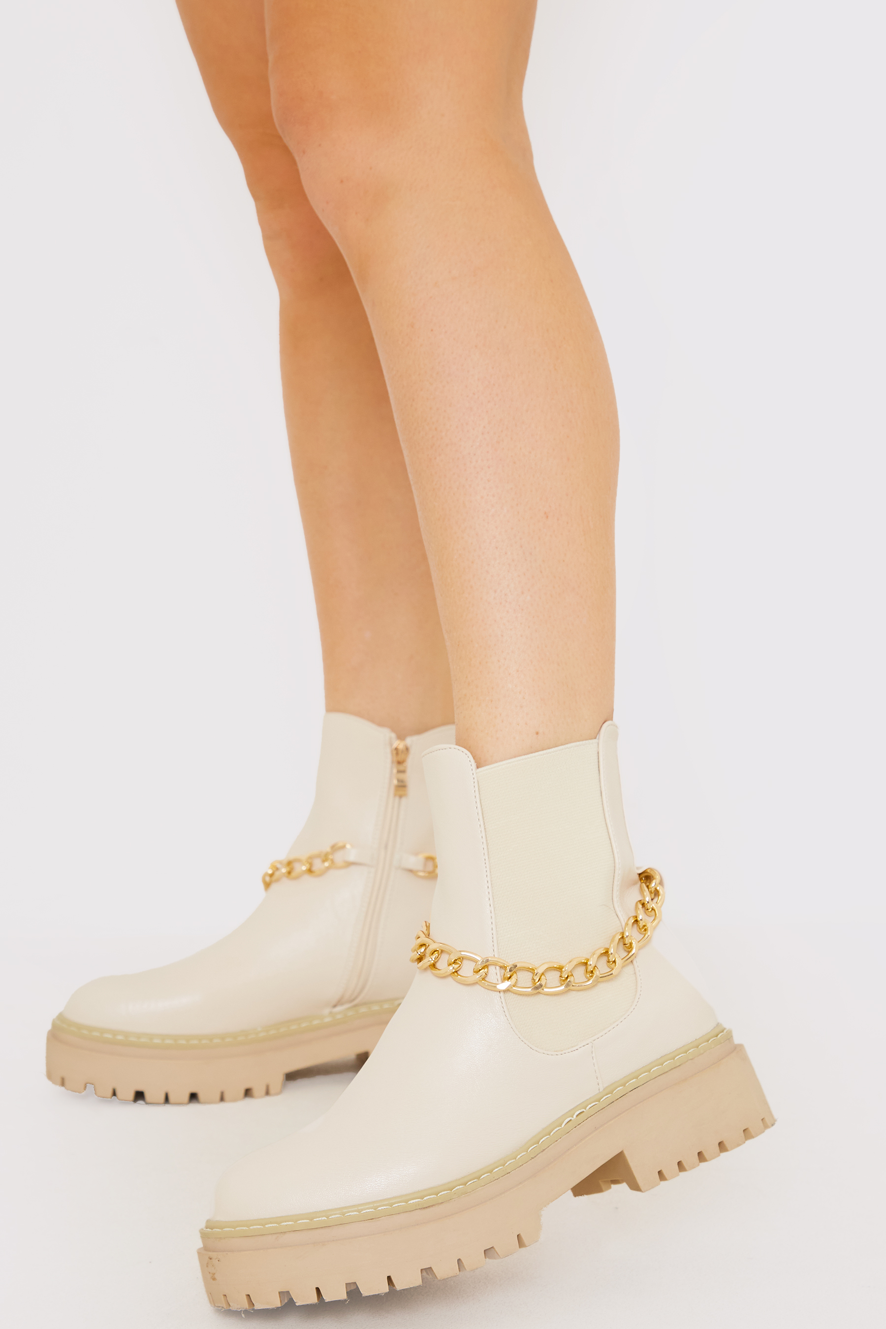 Pu Chain Detail Ankle Boots