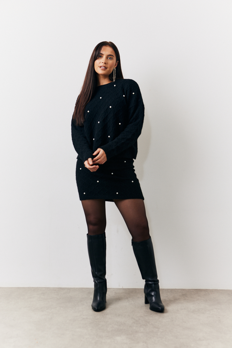 Beaded Pearl Knitted Co-Ord Mini Skirt