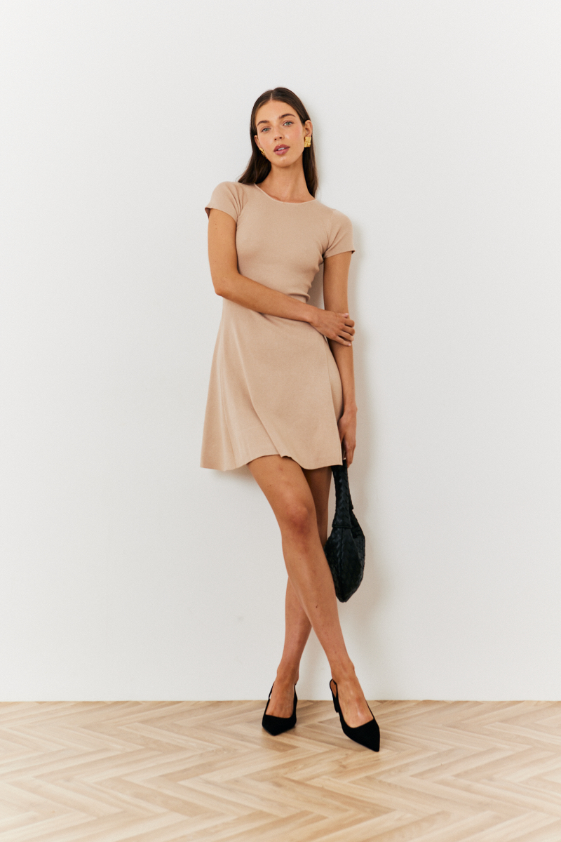 Short Sleeve Skater Knit Mini Dress