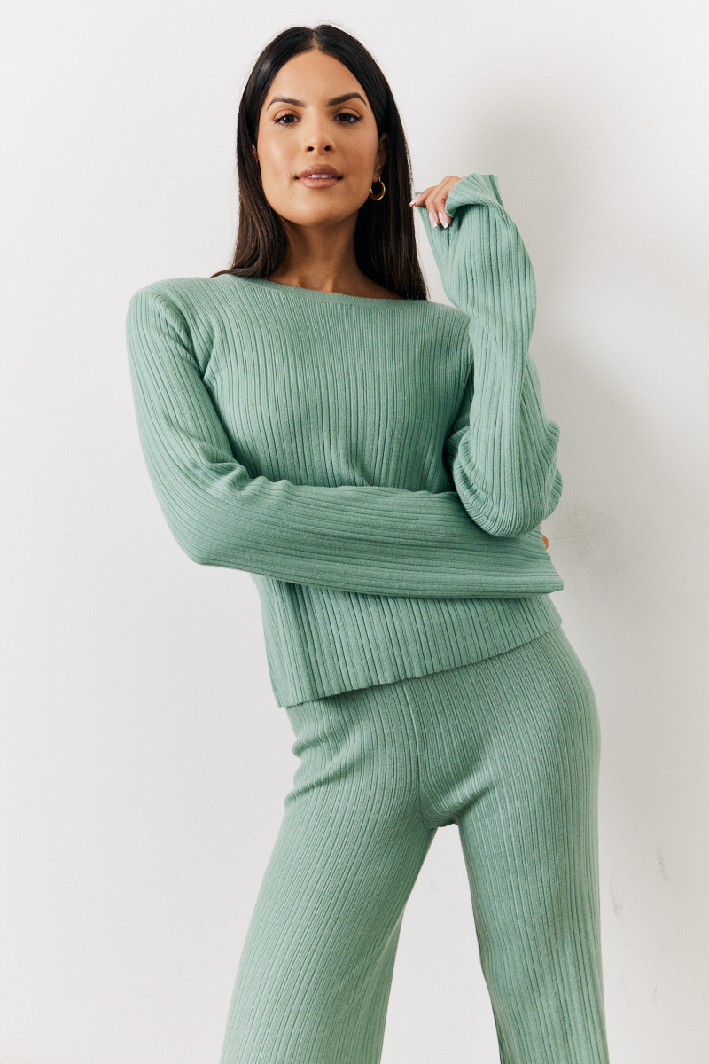 Fine Gauge Knit Round Neck Co-Ord Top