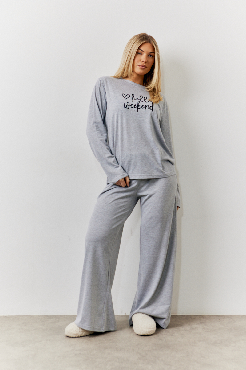 Long Sleeve Top and Trouser Slogan Pj Set