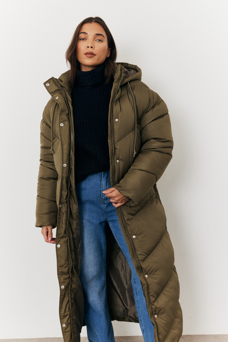 Light before dark longline khaki puffer jacket hotsell