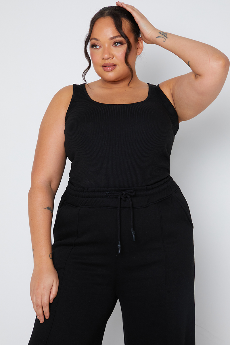 Susana Black Scoop Neck Ribbed Bodysuit