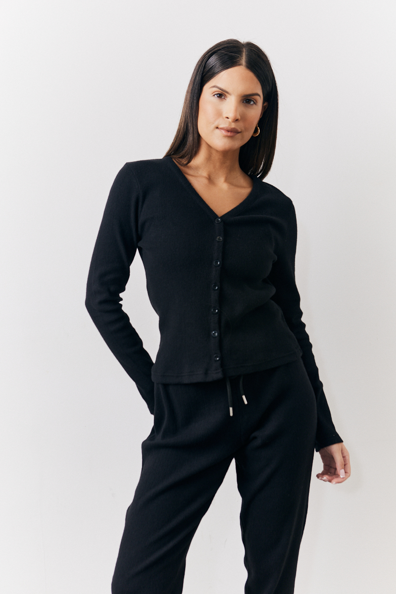Women's V-Neck Pajama Set - Soft Knit Long Sleeve Loungewear With Wavy Hem