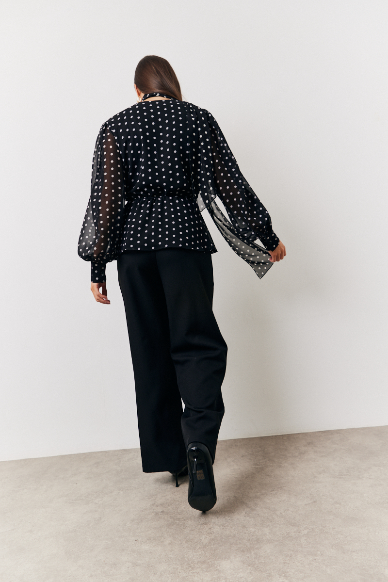 polka dot tie blouse