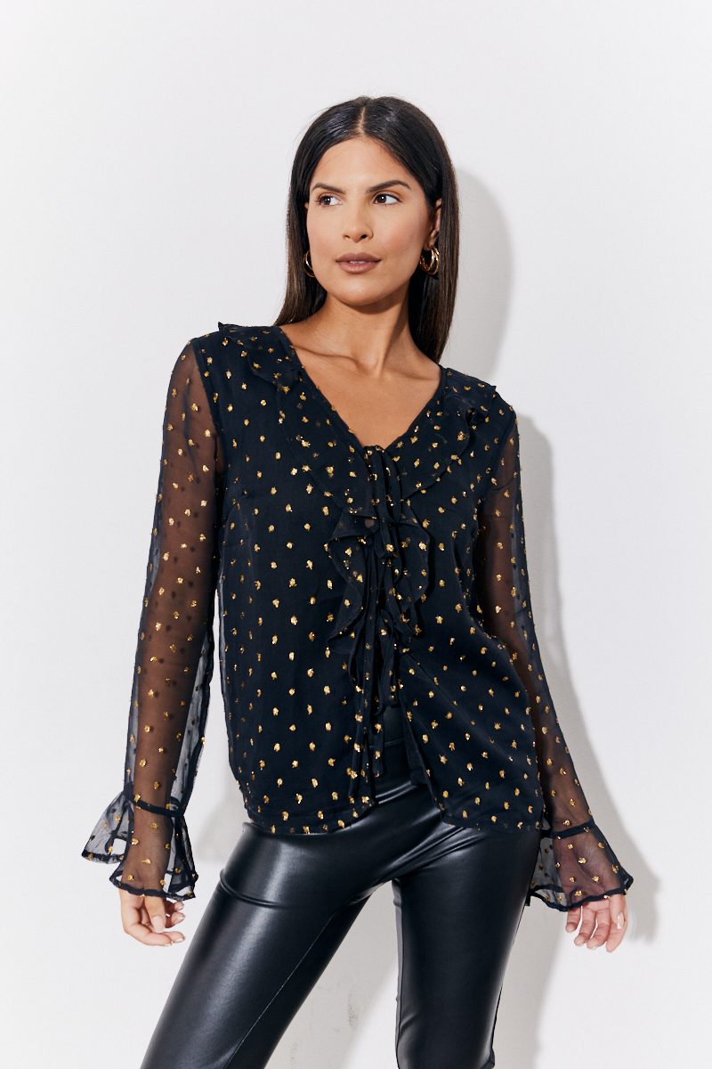 Gold Dobby Ruffle Blouse