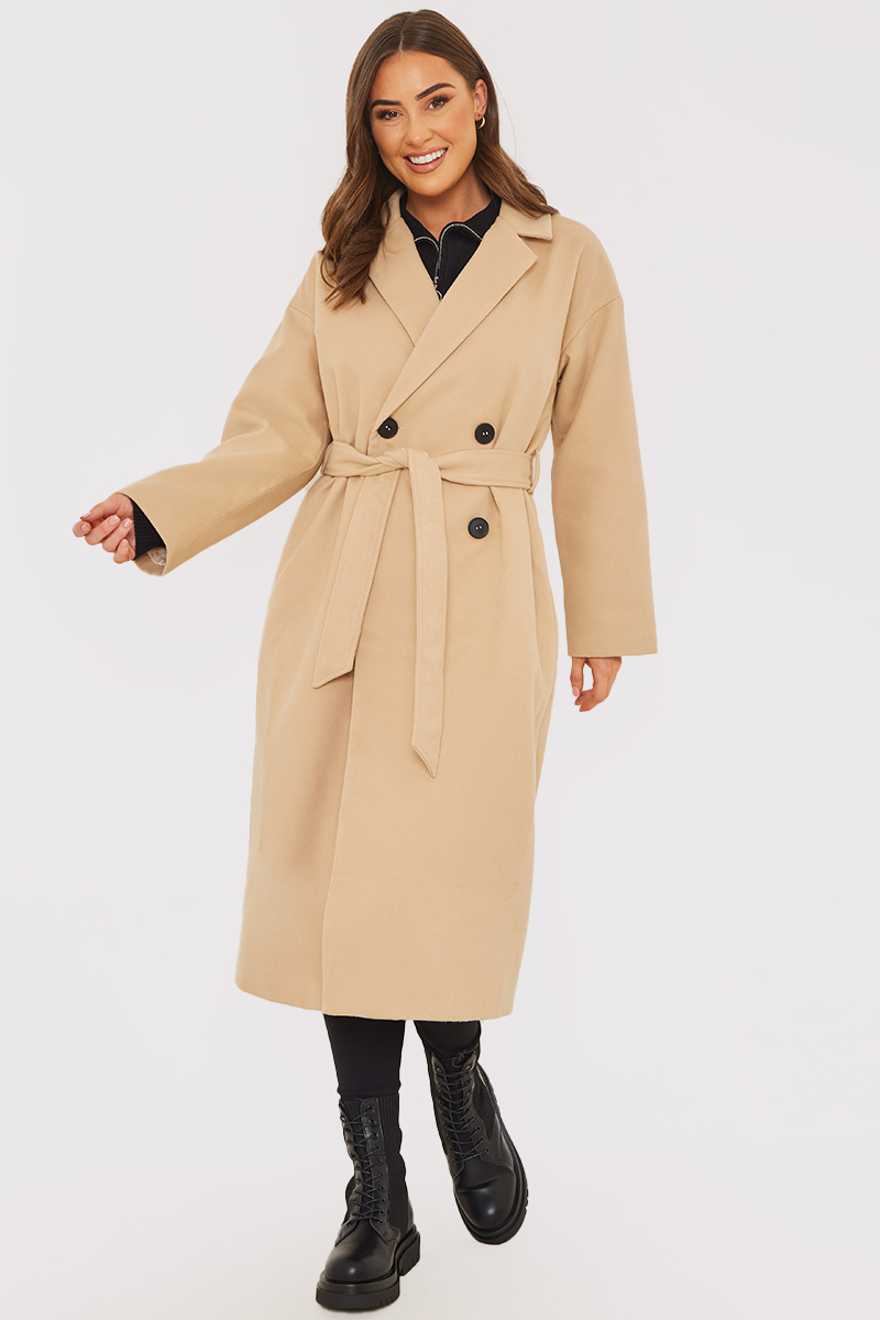 Camel belted coat outlet wool