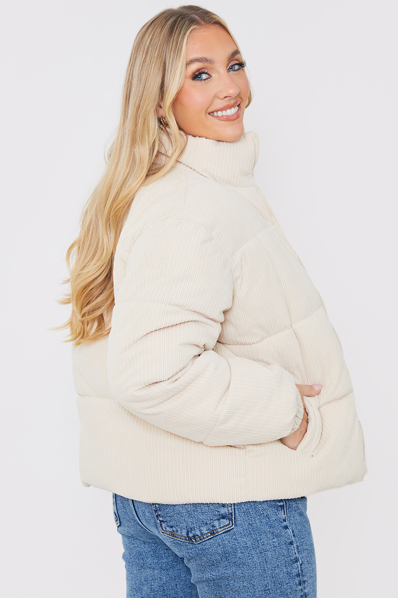 Faux fur cheap cord puffer jacket