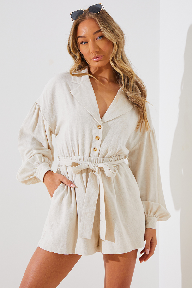 Linen Blend Belted Playsuit