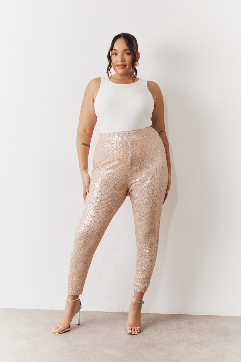 Gold Premium Sequin Leggings In The Style USA