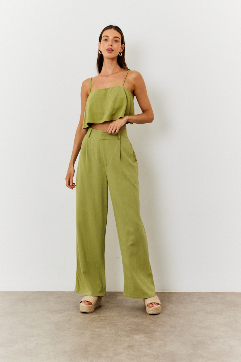 Linen Blend Wide Leg Trouser