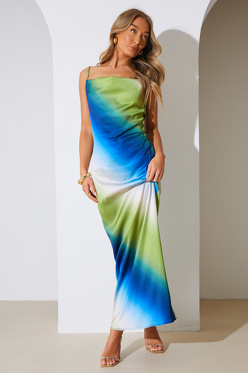 Ombre Cowl Neck Maxi Dress